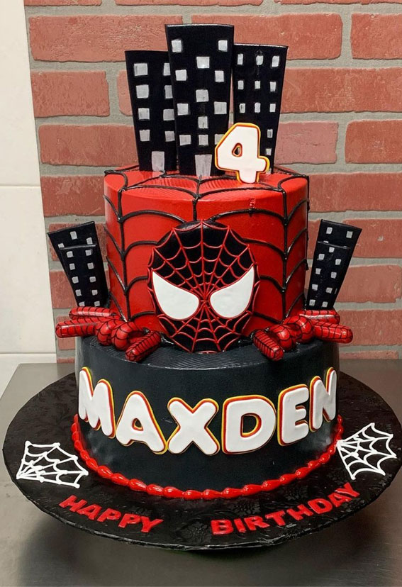 20+Spiderman Birthday Cake Ideas : Black & Red Spiderman Cake