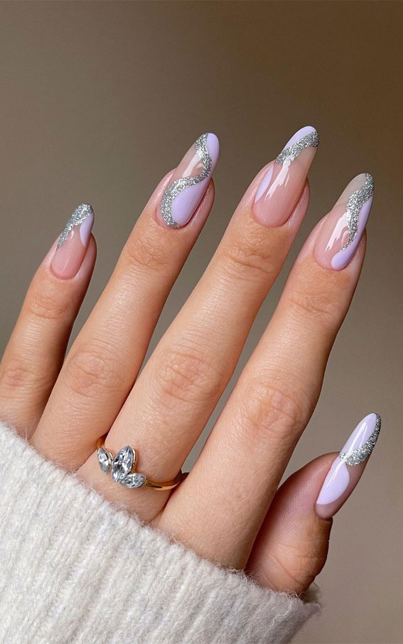 Almond For A Cute Spring Update : Lilac and Glitter Nail Art