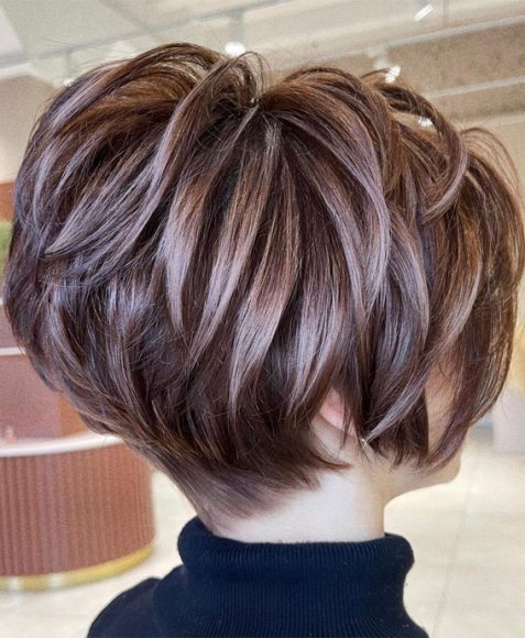 50 Short Hairstyles That Looks so Sassy : Brown Cherry Layered Pixie ...