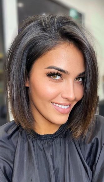 50 Short Hairstyles That Looks so Sassy : Lob Haircut Dark Hair