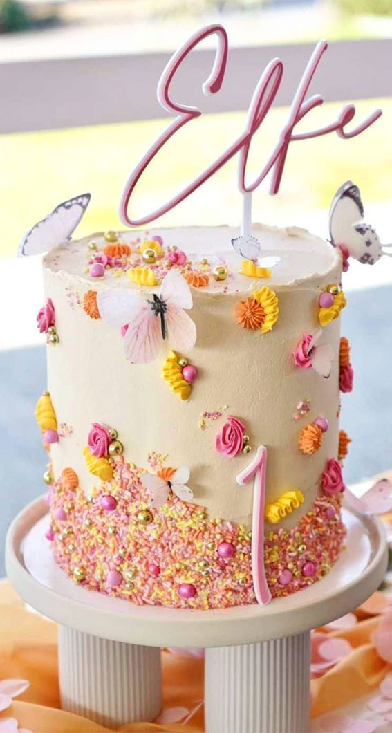 25 Baby Girl First Birthday Cake Ideas : Spring Garden-Themed For 1st Birthday