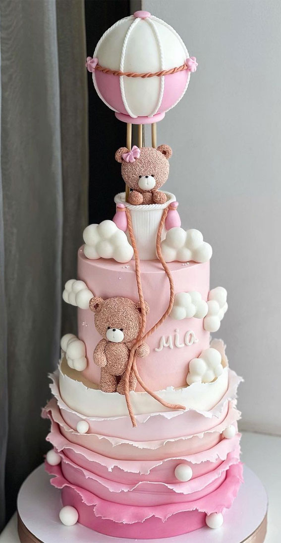 25 Baby Girl First Birthday Cake Ideas : Two-Tiered Ombre Pink Cake