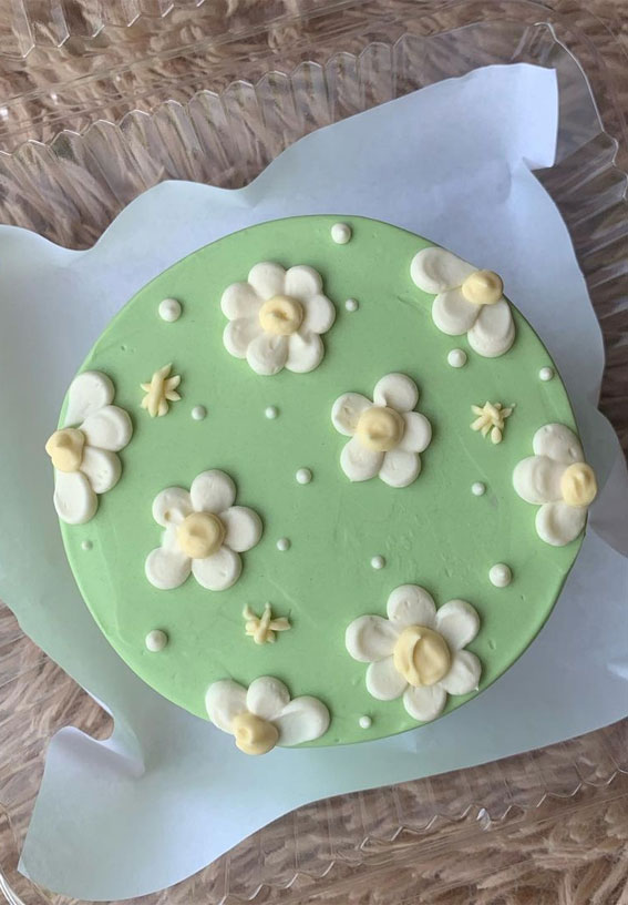 40 Cute Minimalist Cake Designs for Any Celebration : Daisy Sage Green Cake