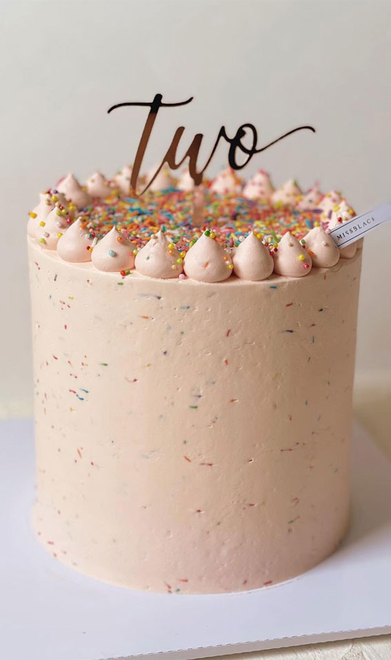 40 Cute Minimalist Cake Designs for Any Celebration : Light Pink Cake for 2nd Birthday