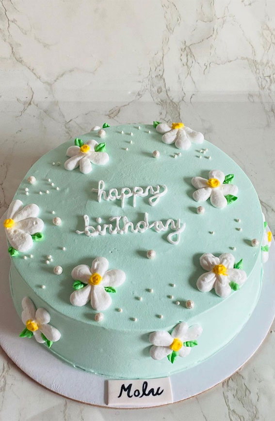 50+Cute Minimalist Buttercream Cakes : Mint Green Heart-Shaped Cake