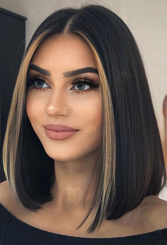 40 Cute Money Piece Hair Highlights : Lob Hairstyle with Blonde Face Frames
