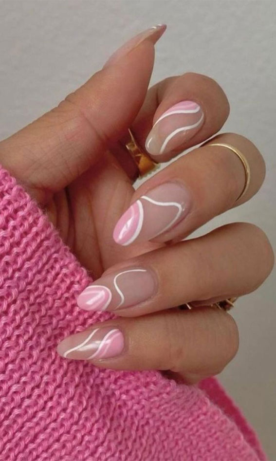 42 Cute Summer Nails For 2022 For Every Style : Pink Abstract Nails