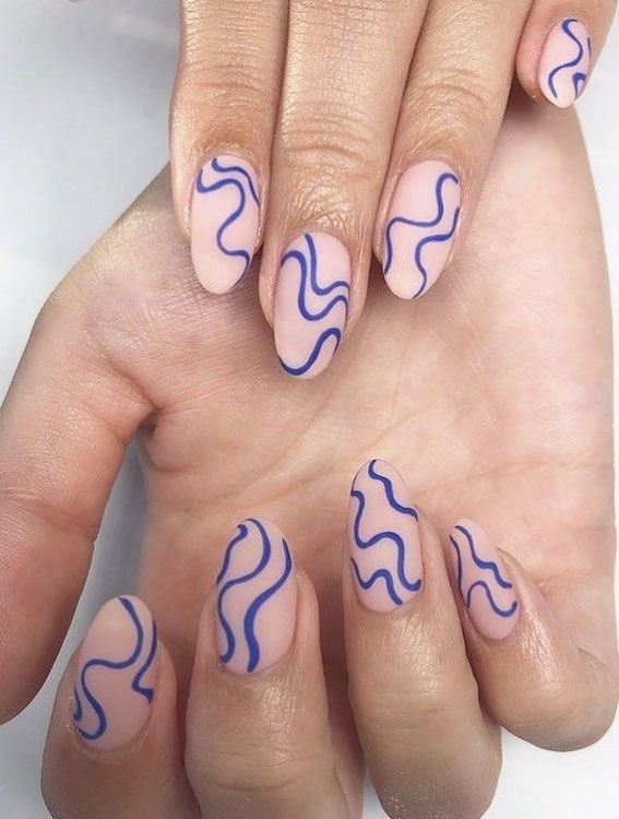 The 40 Cutest Nail Art Designs For All Age : Blue Swirl Matte Nails
