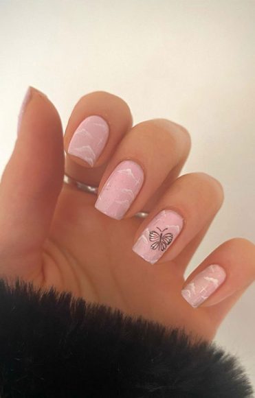 The 40 Cutest Nail Art Designs For All Age Fluffy Cloud Pink Nails With Butterfly