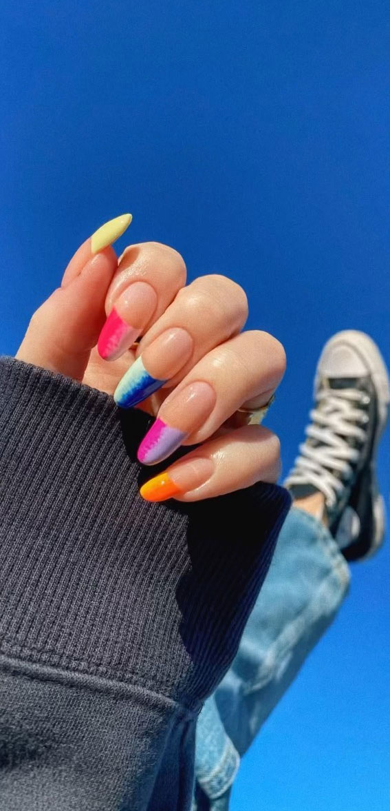 The 40 Cutest Nail Art Designs For All Age : Tie-Dye French Tips