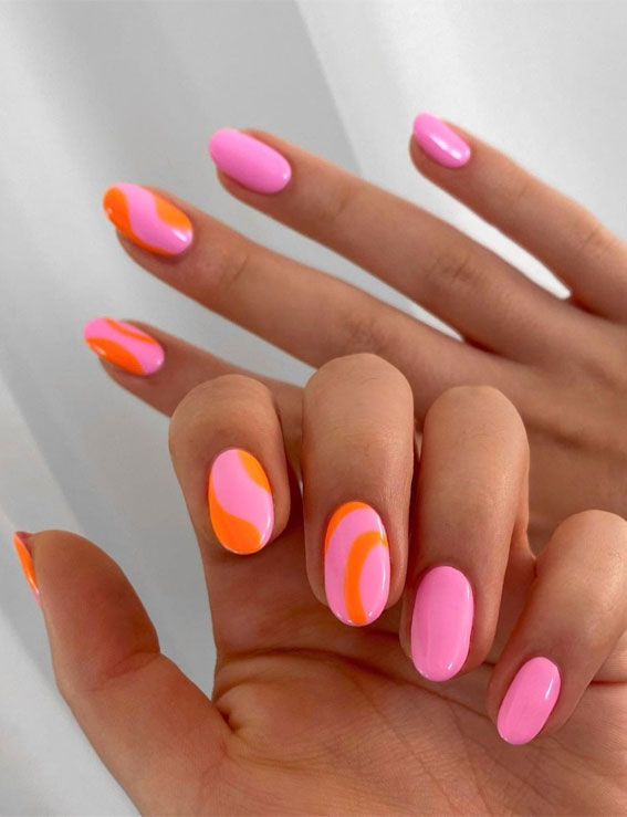 The 40 Cutest Nail Art Designs For All Age : Pink & Orange Abstract Nails