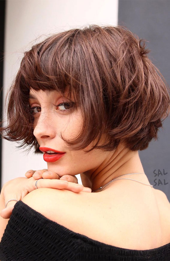 50 Short Hairstyles That Looks so Sassy : Dark Caramel French Bob