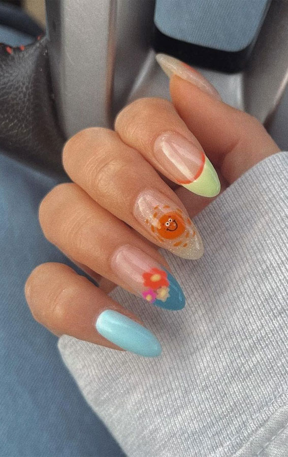 mix and match spring nails, spring nail ideas, spring nail art designs, french nails spring