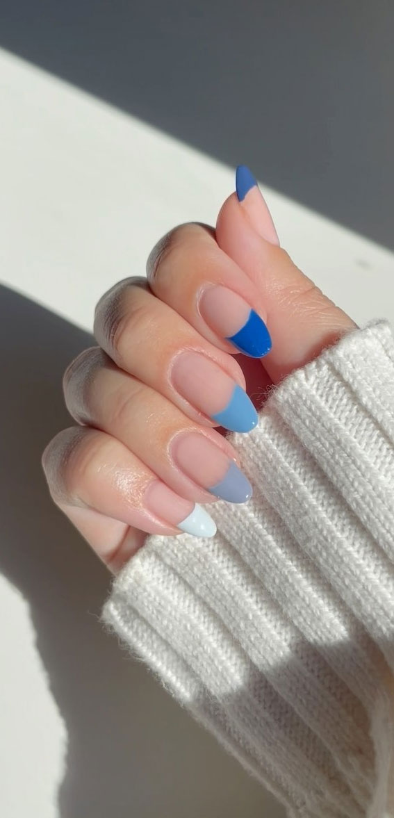 30 Best Spring Nail Ideas For 2022 : Gradient Blue French Nails