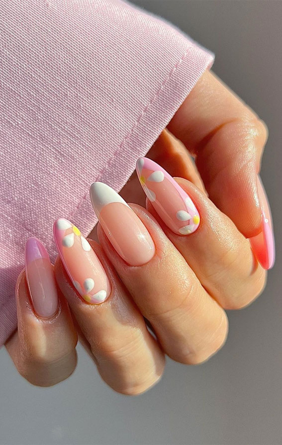 30 Best Spring Nail Ideas For 2022 : Daisy, Pink and White Nails