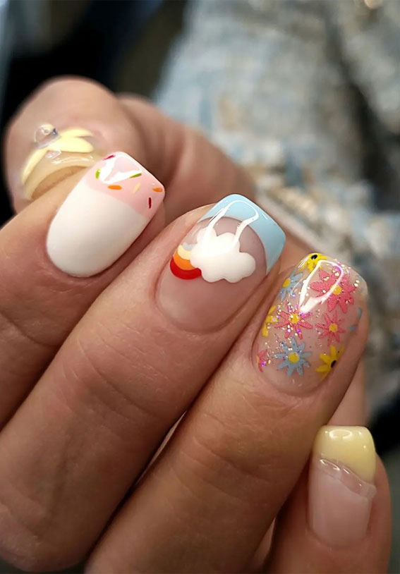 30 Best Spring Nail Ideas For 2022 : Confetti, Flower and Rainbow Nails