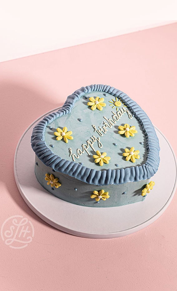 50 Best Birthday Cake Ideas in 2022 : Heart-Shaped Blue Buttercream Cake