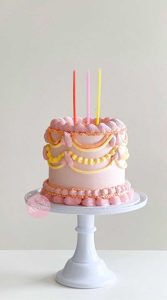 50 Best Birthday Cake Ideas in 2022 : Pink and Yellow Buttercream Cake