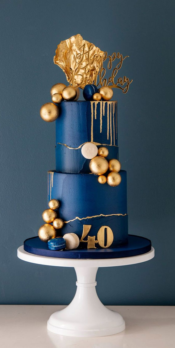 50 Best Birthday Cake Ideas in 2022 : Navy Blue and Gold Birthday Cake