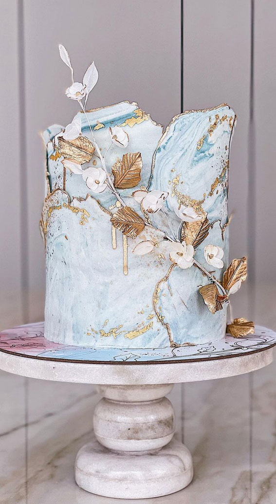 50 Best Birthday Cake Ideas in 2022 : Blue Marble with Gold Details
