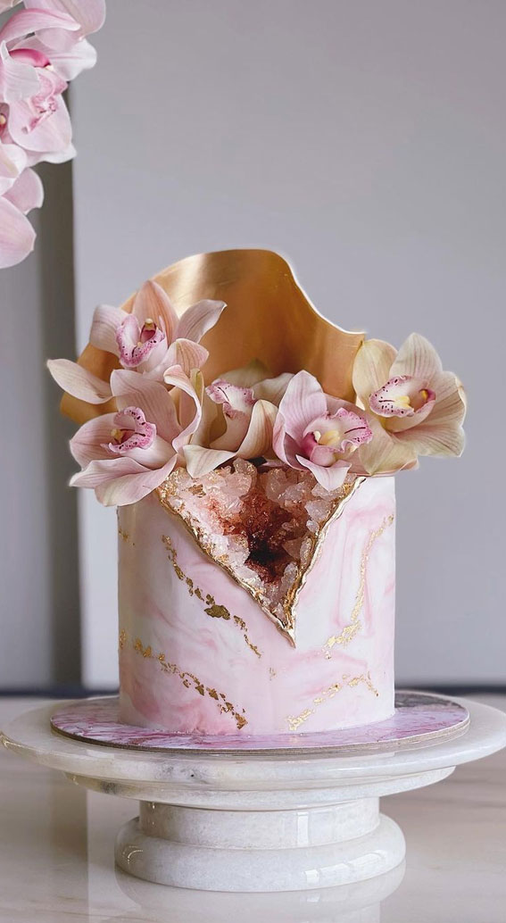 50 Best Birthday Cake Ideas in 2022 : Geode Marble Pink with Gold Details