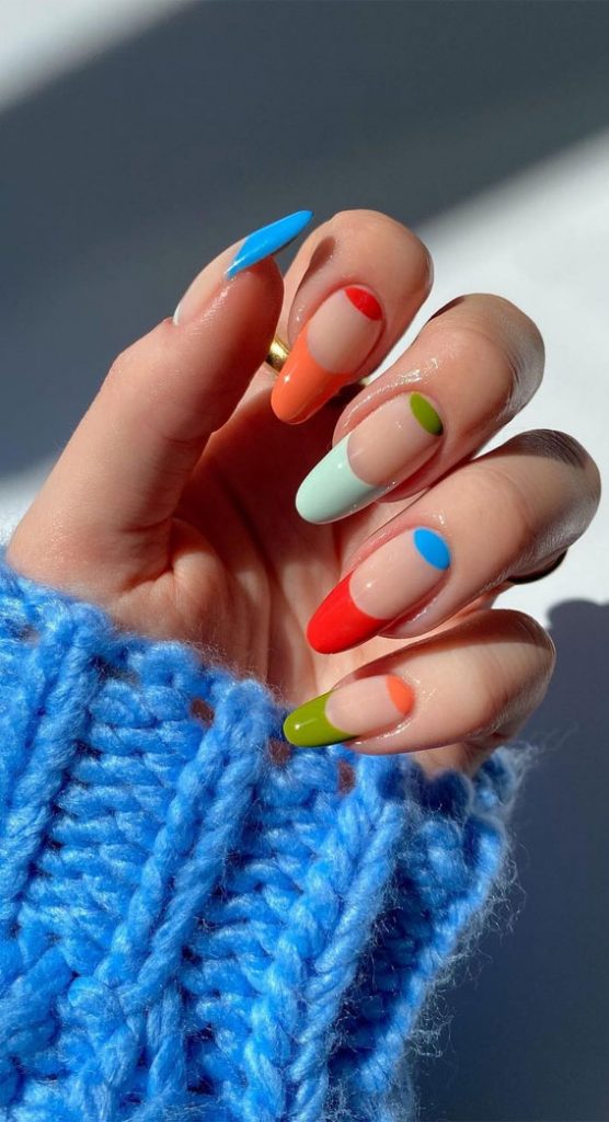 Cute Coloured French Tip Nails Vibrant Colour Block Frenchies