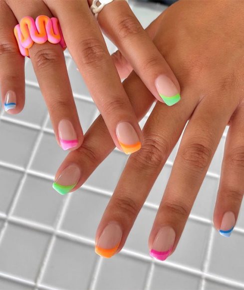 Cute Coloured French Tip Nails Colourful Funky Funky French Tips