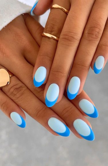 40 Cute & Coloured French Tip Nails : Blue On Blue