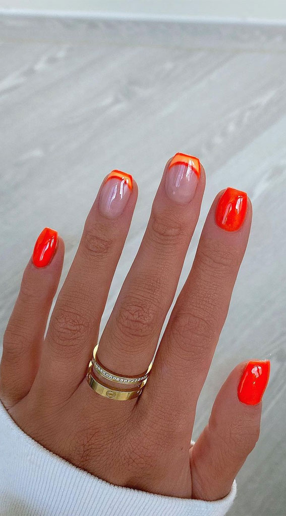 40 Cute & Coloured French Tip Nails : Clementine Tone French Tip Nails