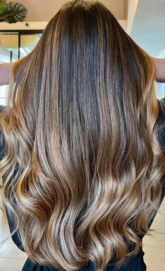 50 Cute New Hair Color Trends 2022 : Chocolate Brown + Golden Brown Sugar