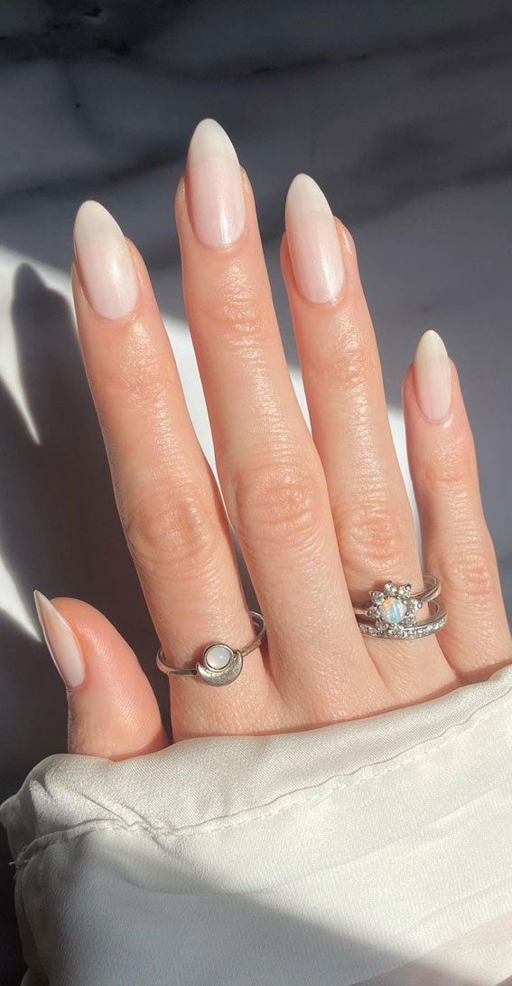 27 Barely There Nail Designs For Any Skin Tone : Shimmery Sheer Jelly White Nails