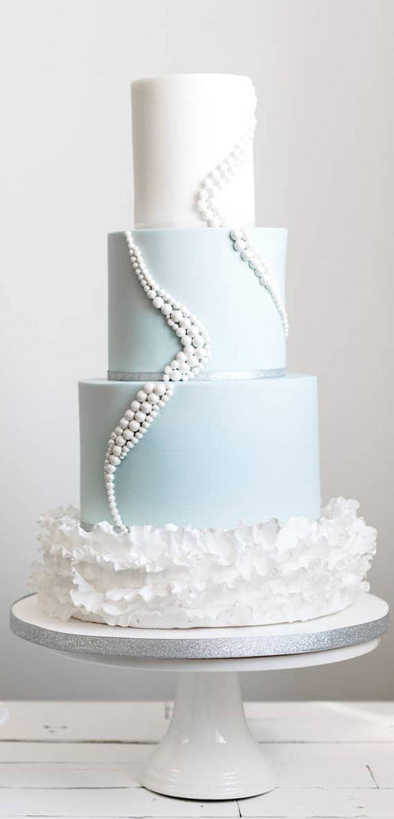 50 Timeless Pearl Wedding Cakes : Pale Blue Pearl Ruffle Cake