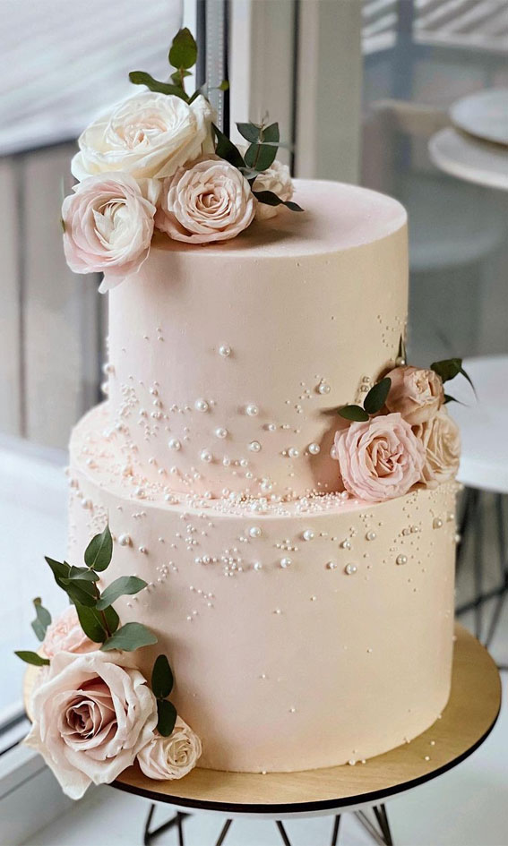 50 Timeless Pearl Wedding Cakes Blush Pink Two Tiered Pearl Cake