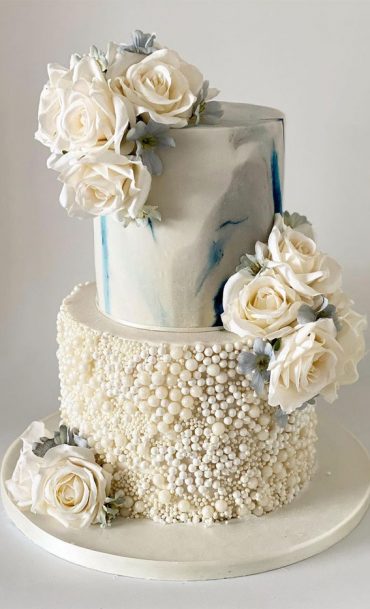 50 Timeless Pearl Wedding Cakes Blue Marble And Pearl Wedding Cake 2997