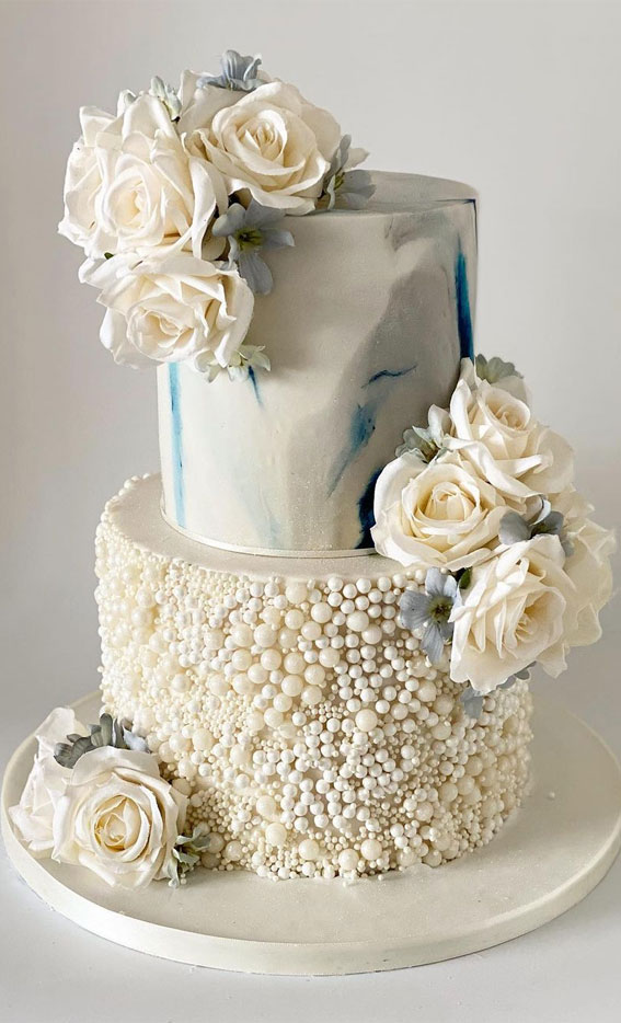 50 Timeless Pearl Wedding Cakes : Blue Marble & Pearl Wedding Cake