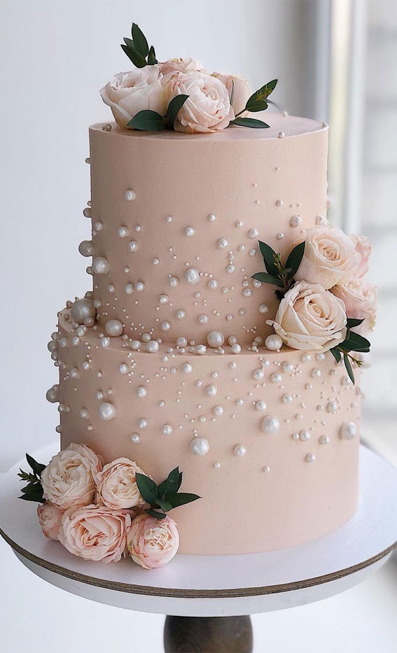 50 Timeless Pearl Wedding Cakes : Blush Cake & Pearls
