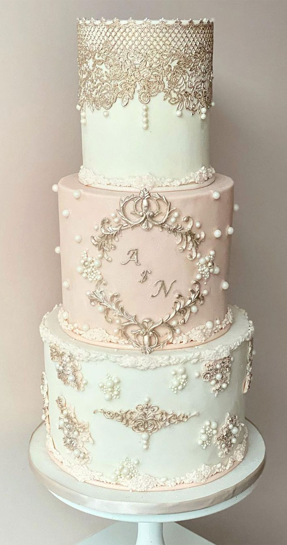 50 Timeless Pearl Wedding Cakes : Sugar Pearls and Rice Paper One Tier Cake