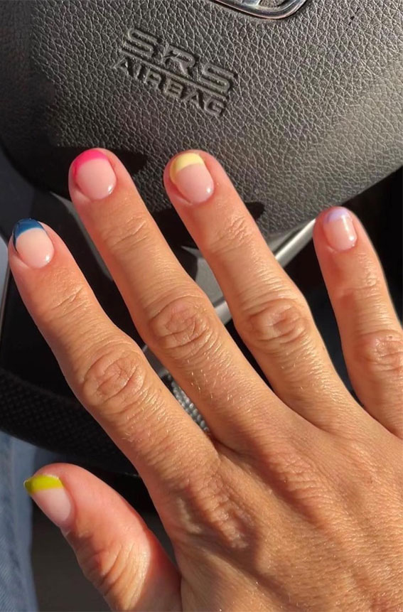 35 Fresh & Colourful Spring Nail Designs : Colourful French Tip Nails
