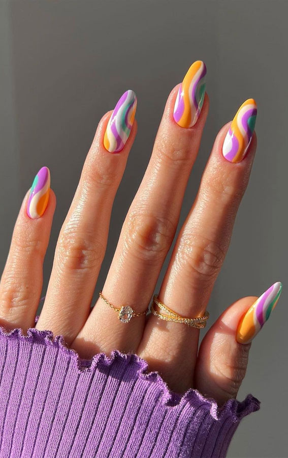35 Fresh & Colourful Spring Nail Designs : Colourful Swirly Nails