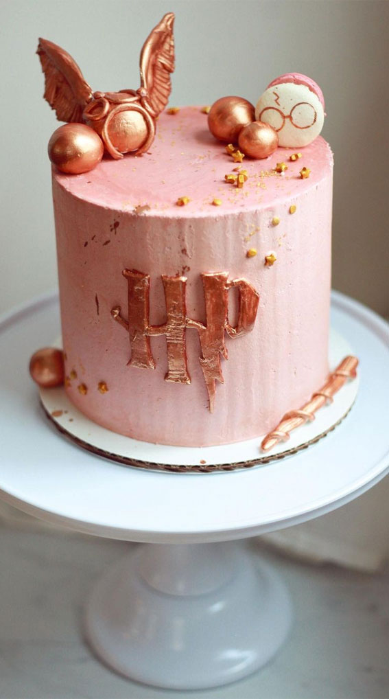 33 Best Harry Potter Cakes in 2022 : Copper & Pink Themed Harry Potter Cake