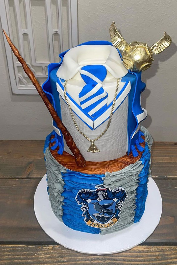 33 Best Harry Potter Cakes in 2022 : Two-Tier Ravenclaw Themed Cake