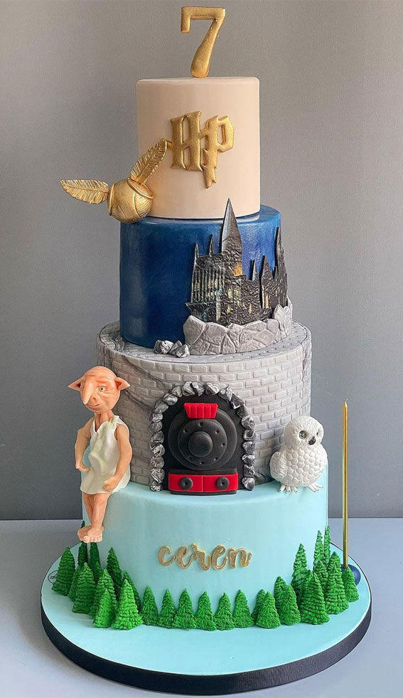 33 Best Harry Potter Cakes in 2022 : Four-Tier Cake for 7th Birthday