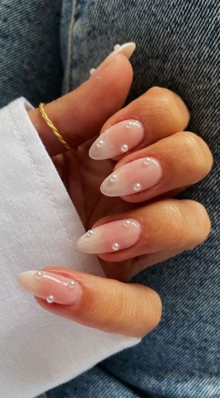 40 Awesome Nail Ideas You Should Try : Clear Base Pearl Nails