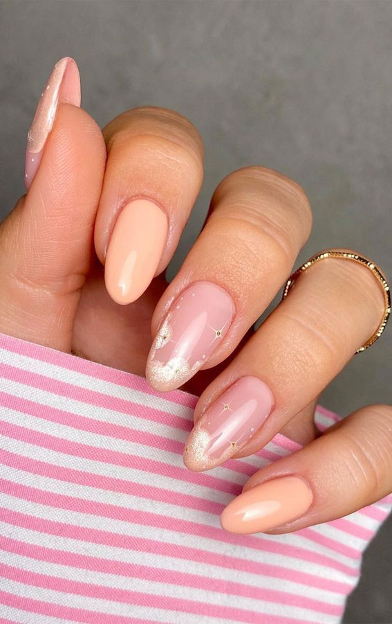 40 Awesome Nail Ideas You Should Try : Peach & Sparkle Nails