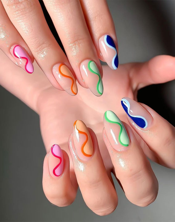 40 Awesome Nail Ideas You Should Try : Colourful Abstract Gel Nails