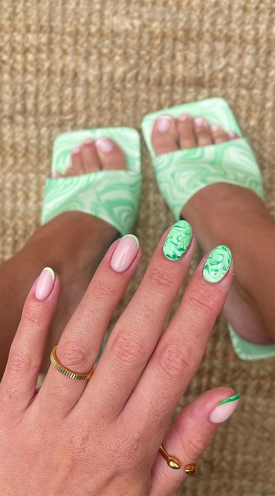40 Awesome Nail Ideas You Should Try : Pastel Green Marble Nails