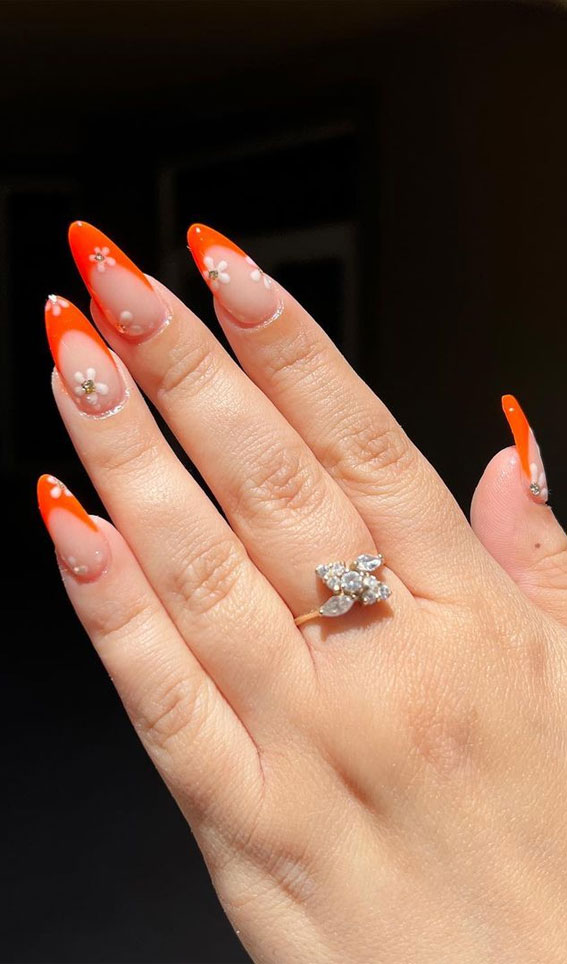 35 Cute Orange Nail Ideas To Rock in Summer : Bright Orange French Tips
