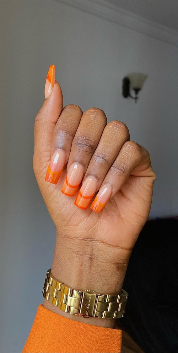 35 Cute Orange Nail Ideas To Rock in Summer : Mix and Match Orange Frenchies