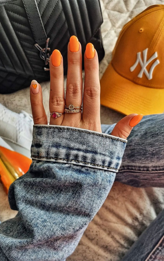 35 Cute Orange Nail Ideas To Rock in Summer : Orange Short Round Nails
