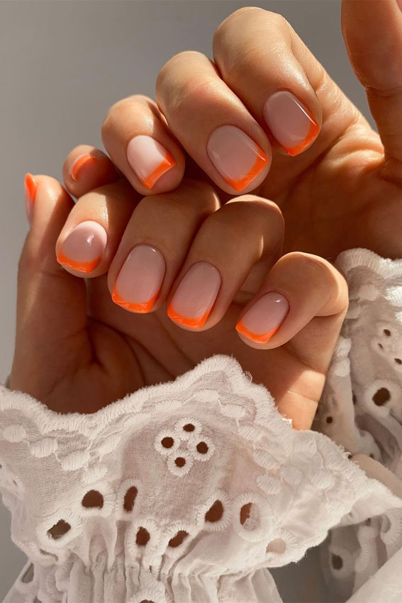 35 Cute Orange Nail Ideas To Rock in Summer : Orange Tangerine Frenchies